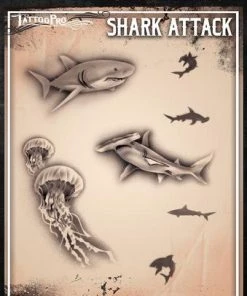 ProAiir Wiser's Shark Attack AirBrush Tattoo Pro Stencil Wiser's Tattoo Pro Stencils