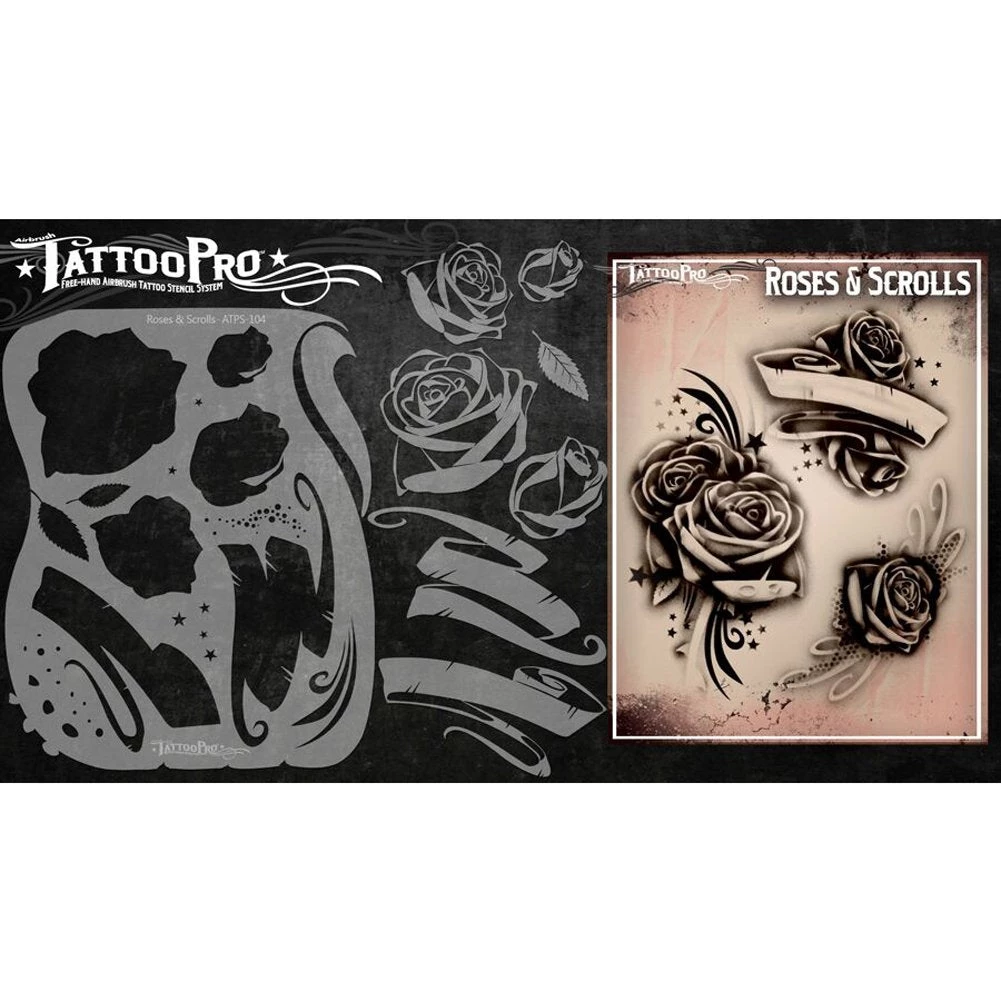ProAiir Wiser's Roses & Scrolls Tattoo Pro Stencil Wiser's Tattoo Pro Stencils 4 ProAiir Wiser's Roses & Scrolls Tattoo Pro Stencil Wiser's Tattoo Pro Stencils