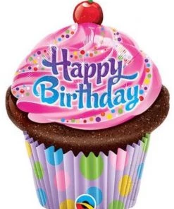 Dotsy's Entertainment Co. 35 Inch Cupcake Happy Birthday Foil Balloon