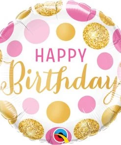 Dotsy's Entertainment Co. 18" BIRTHDAY PINK & GOLD DOTS Balloon