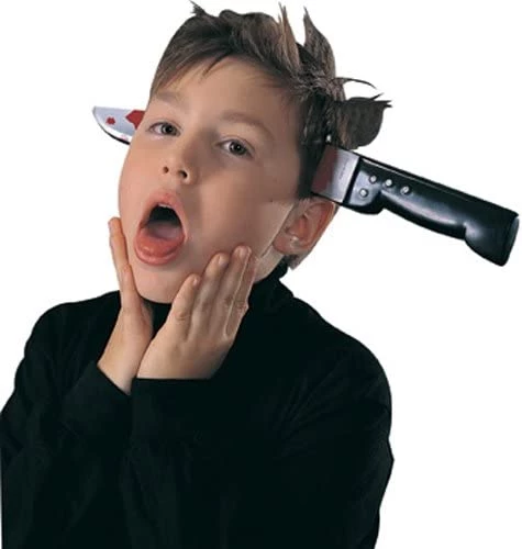 Dotsy's Entertainment Co. Props Knife Through Head Prop Halloween Costume Accessory 3 Dotsy's Entertainment Co. Props Knife Through Head Prop Halloween Costume Accessory