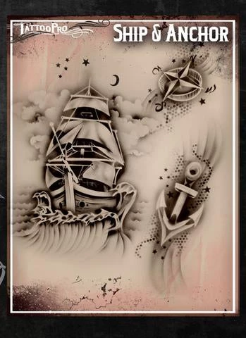 ProAiir Wiser's Ship & Anchor Tattoo Pro Stencil Wiser's Tattoo Pro Stencils
