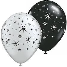 SKS Black / Silver Swirls 11" Latex Balloon
