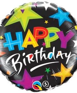SKS 36"BRILLIANT STARS BLACK Happy Birthday SuperShape Balloon