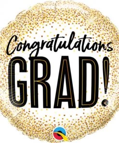 Qualatex Graduation Pioneer Balloon CONGRATULATIONS GRAD GOLD GLITTER DOTS 18" ROUND BALLOON